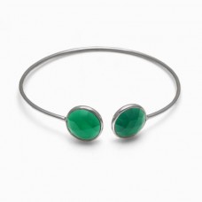 Green Onyx Round Gemstone Bezel Bracelet 